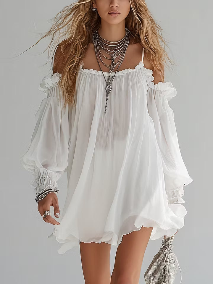 Pola | Mini floter sukienka w boho stylu z odkrytymi ramionami