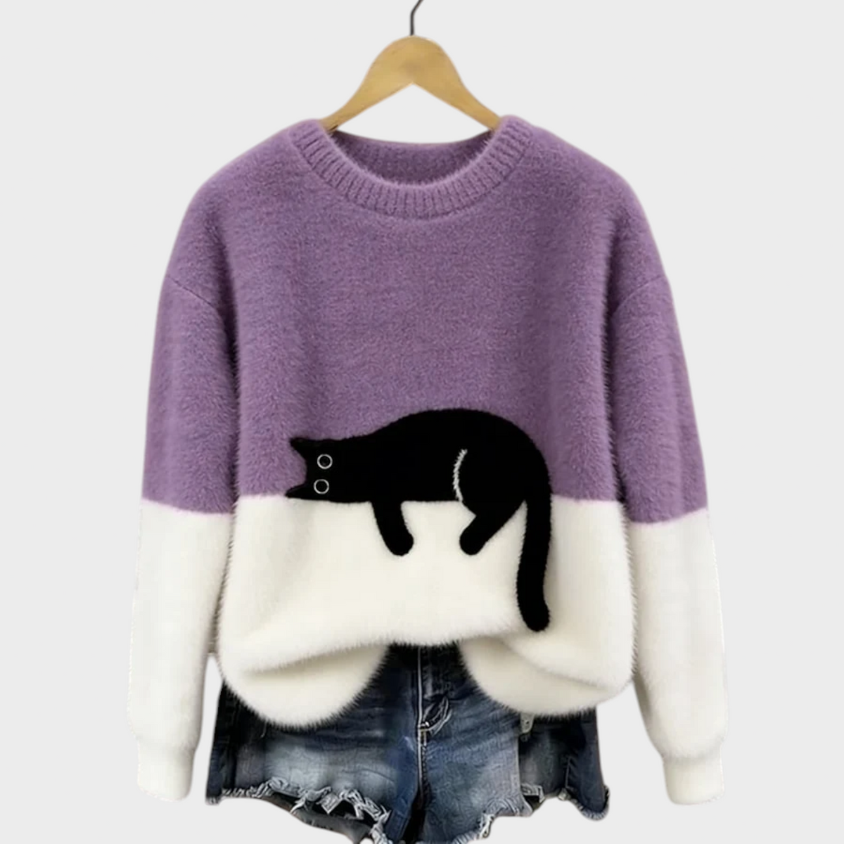 Patrycja | Sweter Oversize z Wzorem Kota