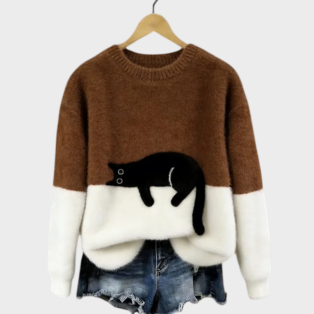 Patrycja | Sweter Oversize z Wzorem Kota